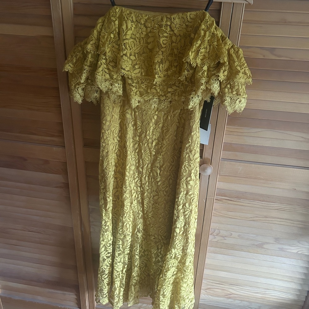 Lulu's Yellow Lace Off-Shoulder Maxi Dress